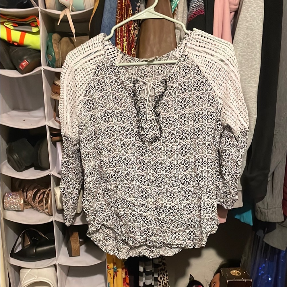Cato White Cream Ruffled 3/4 Sleeve Blouse